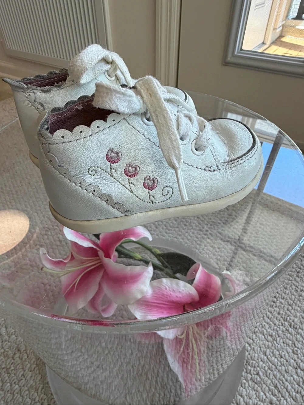 Stride Rite Rachael STG 3 Girls Sneakers Size 3.5M White Pink Leather Floral